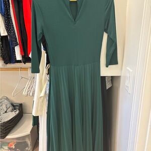 ASOS Green Pleated A-Line Long Sleeve Dress